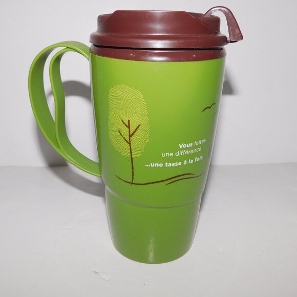Tim Hortons Green Brown 16 oz One Cup at A Time Thermo-Serv Travel Mug - Picture 3 of 7